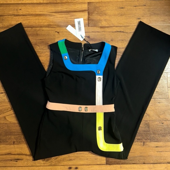 Too Tang • Large • Black W/ Color Block • Bling Diamond Stones • Jumpsuit • New - Picture 4 of 16